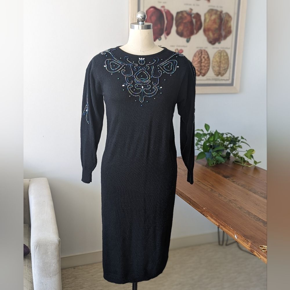 Rare vintage beaded sweater dress S